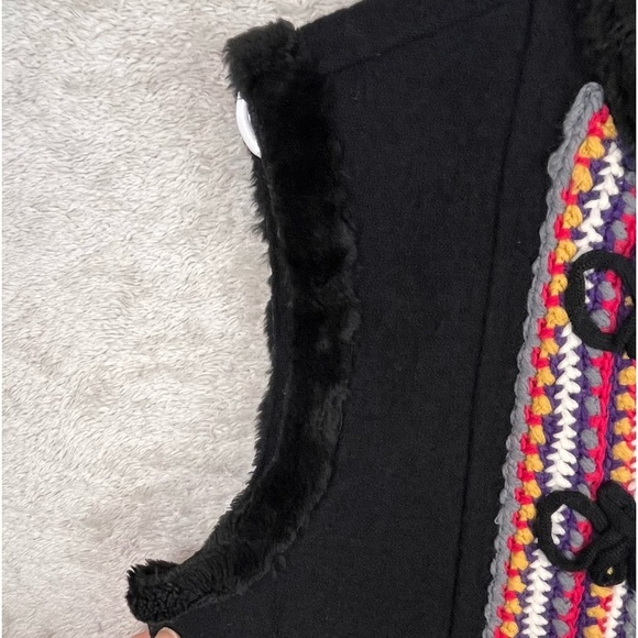 MYTHOLOGY Hippie 100% Wool Faux Fur Trim Vest Boho Hippie Large Scandinavia Knit - Picture 7 of 14